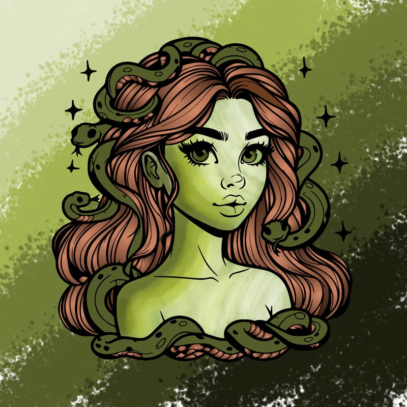 realistic girl with snakes as hair