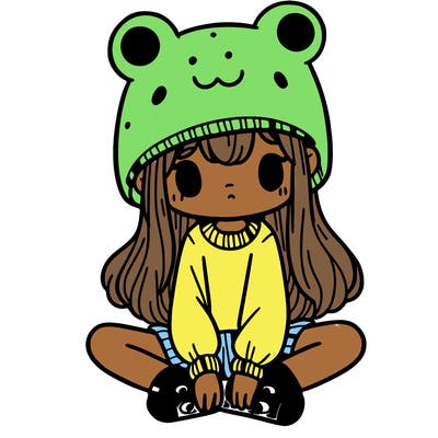 a girl wearing a frog hat and some frog socks