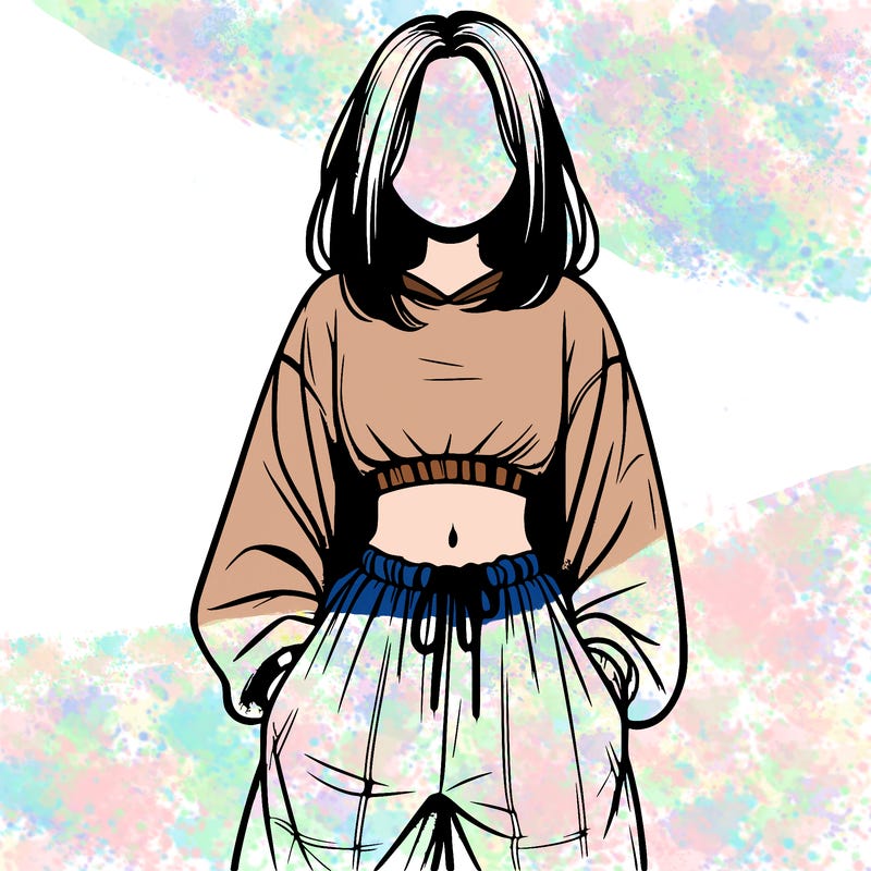 realistic girl faceless with baggy pants and a crop top