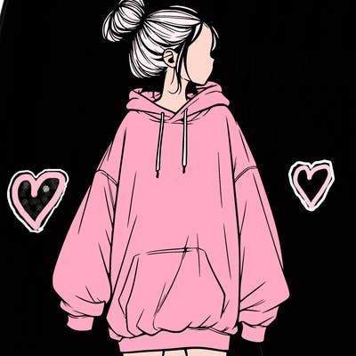 realistic girl with a oversized sweatshirt on and a bun