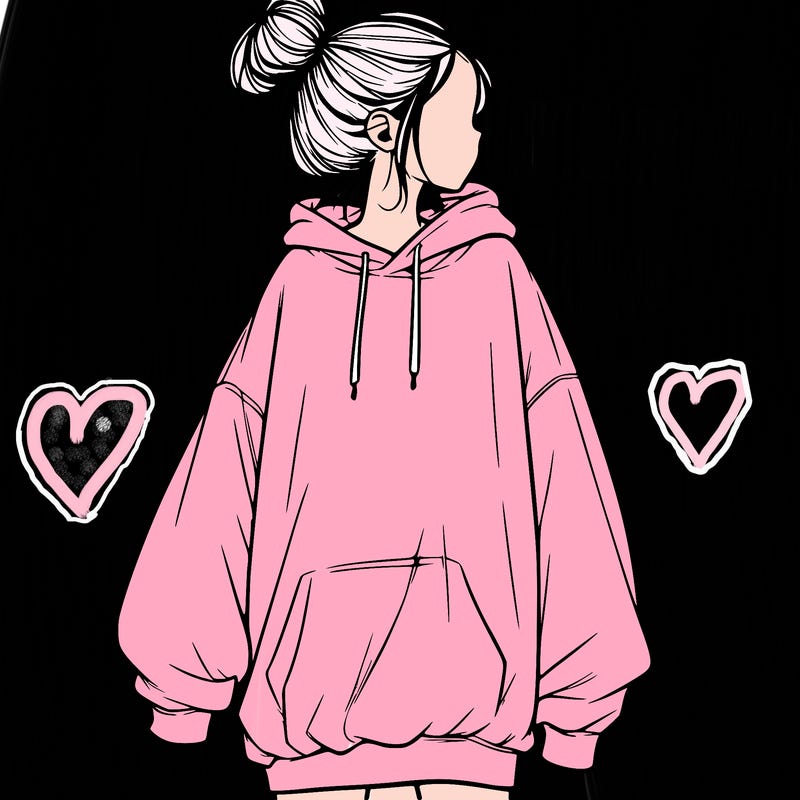 realistic girl with a oversized sweatshirt on and a bun