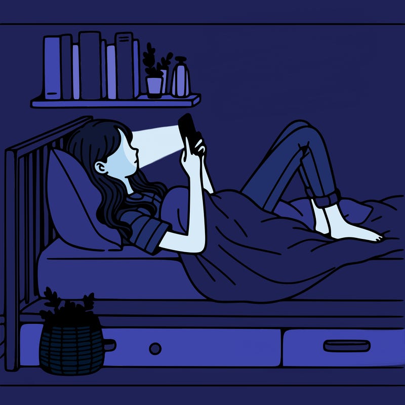 a girl laying on her bed with her phone