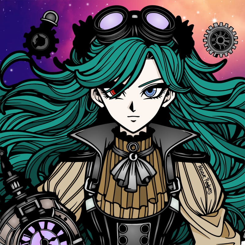 dbz anime, beautiful woman steampunk style, long hair