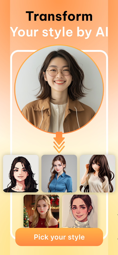 Auralis: AI Photo Studio - Interface of Auralis app showing AI portrait style options and transformation features