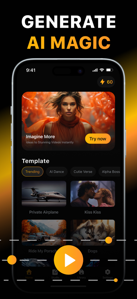 Aragon AI: Video Generator - A smartphone displaying the Aragon AI Video Generator app home screen with various AI video templates.