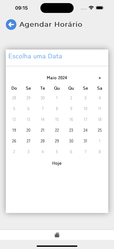 Clínica Ágil para pacientes - Calendario de la aplicación móvil para seleccionar una fecha de cita en el portal del paciente Clínica Ágil.