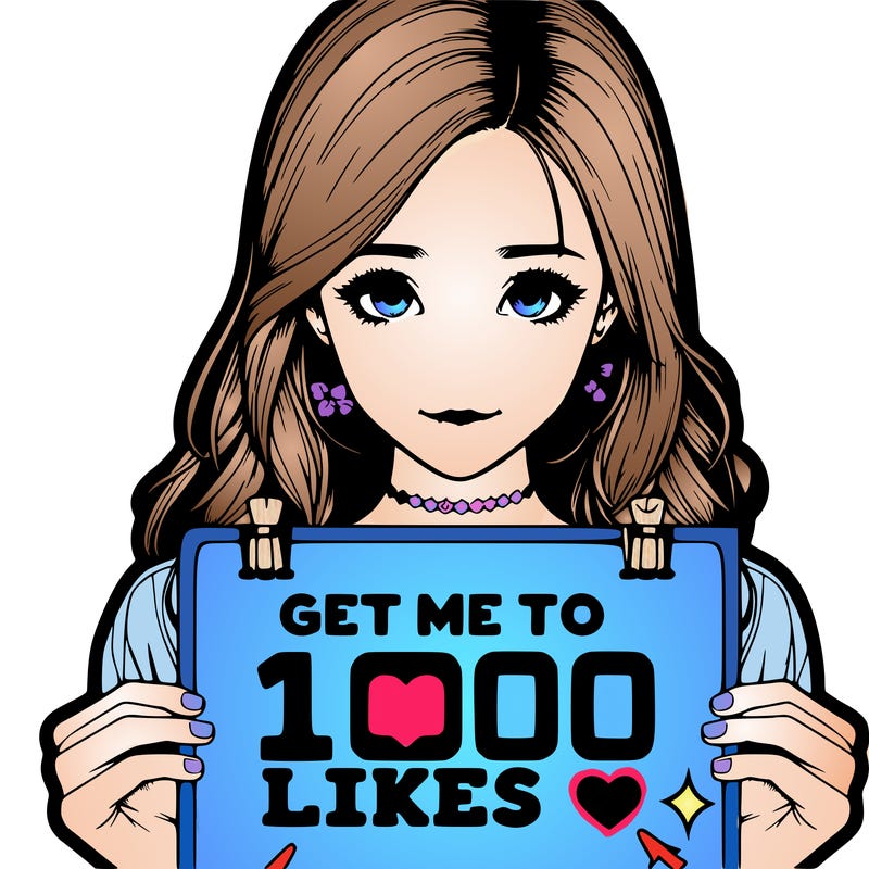 deatailed and realistic girl holding up a poster that says get me to 100 likes 👍🏻