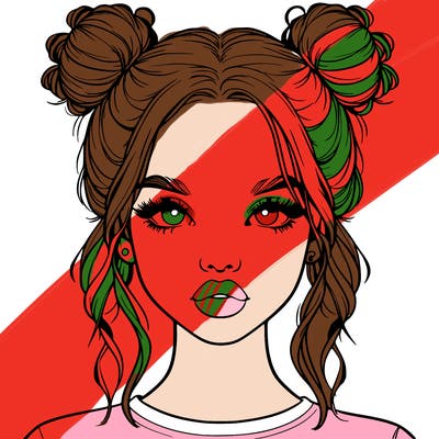 realistic girl with two buns in hair and lips