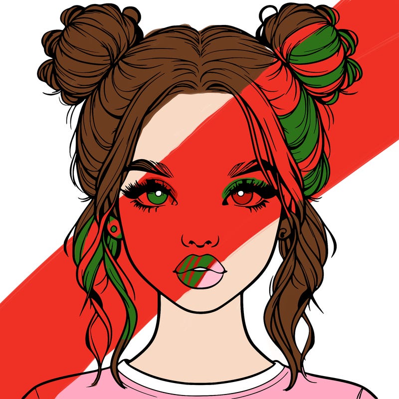 realistic girl with two buns in hair and lips