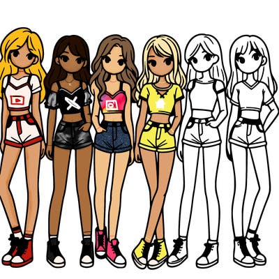 a group of girls wearing crop tops and shorts