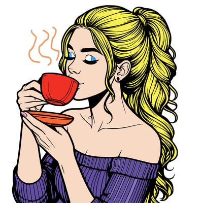 realistic woman drinking tea