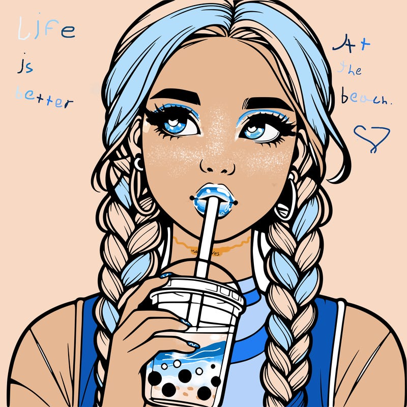 realistic girl with braided hair drinking boba
