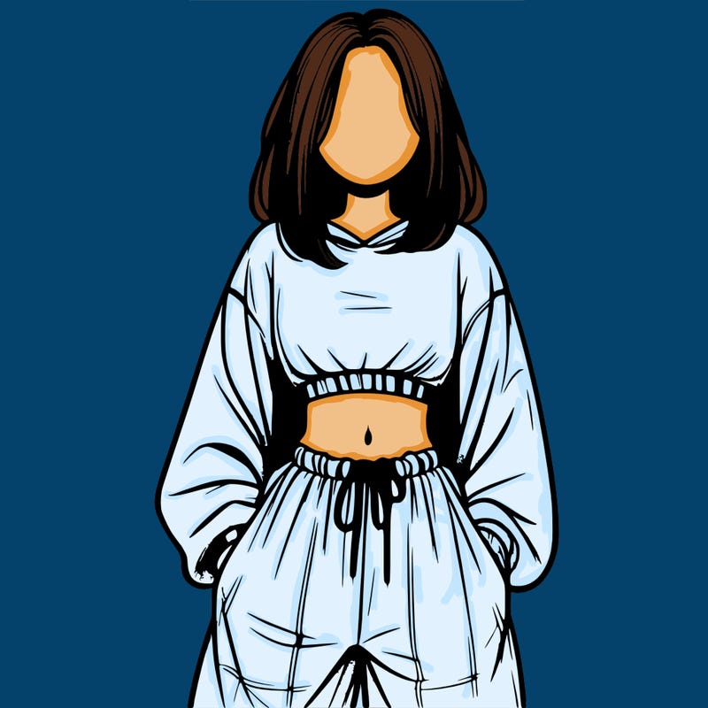 realistic girl faceless with baggy pants and a crop top
