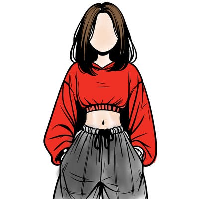 realistic girl faceless with baggy pants and a crop top