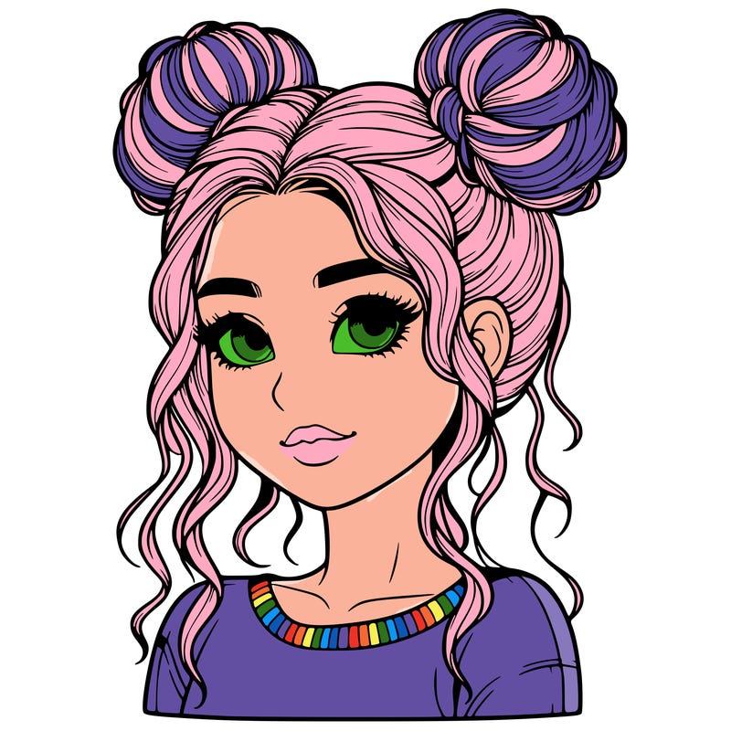 realistic girl with two buns in her hair