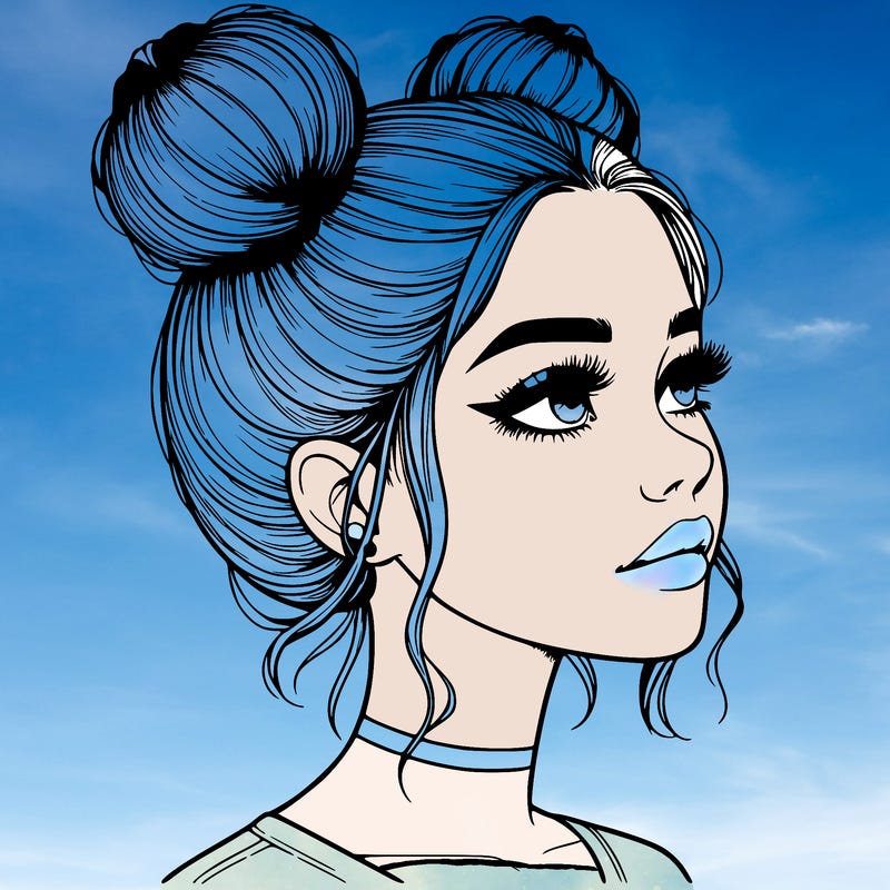 realistic girl with buns on the top of her head
