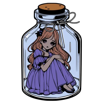 beautiful realistic girl trapped in bottle