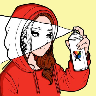 a realistic girl, spray painting