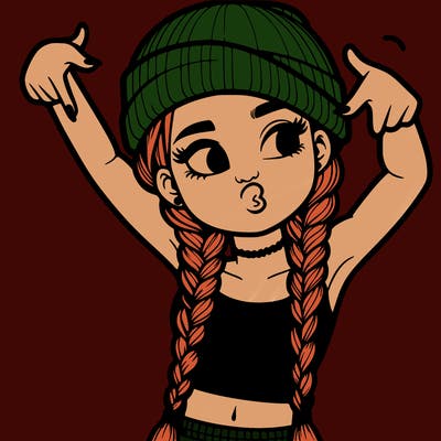 realistic teenage girl with braids and a beanie and crop top doing 🫶🏼