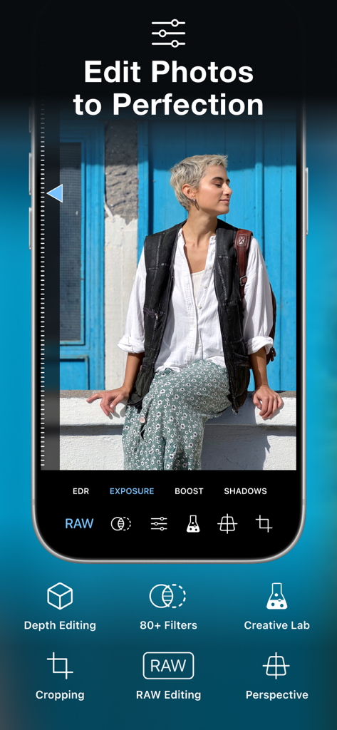 ProCamera. Professional Camera - ProCamera mobile app interface for professional photo editing with RAW and depth tools