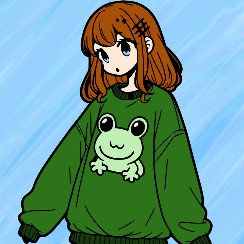 girl wearing frogging sweatshirt