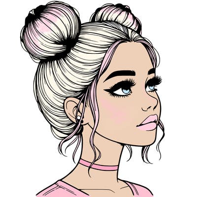 realistic girl with buns on the top of her head