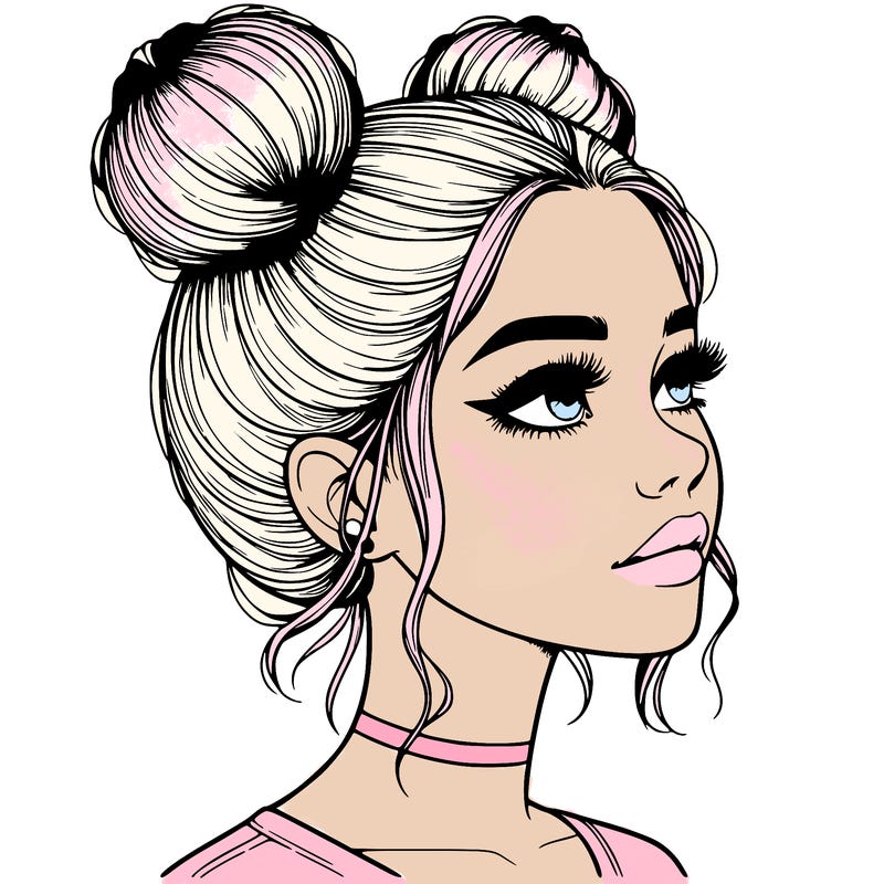 realistic girl with buns on the top of her head