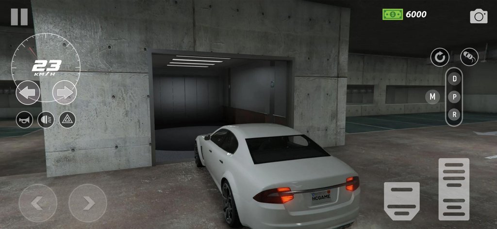 Pro Car Parking Simulation - A white car entering a car elevator in the Pro Car Parking Simulation game