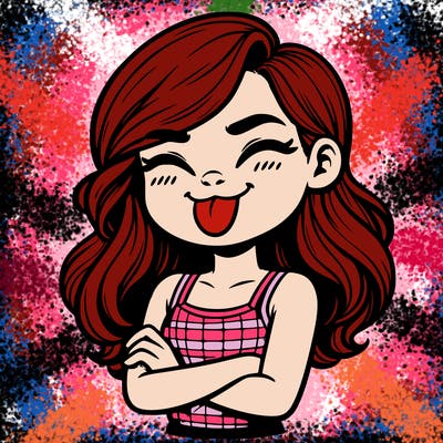 realistic girl crossing her arms and wearing a tank top with her tongue held out she has long hair