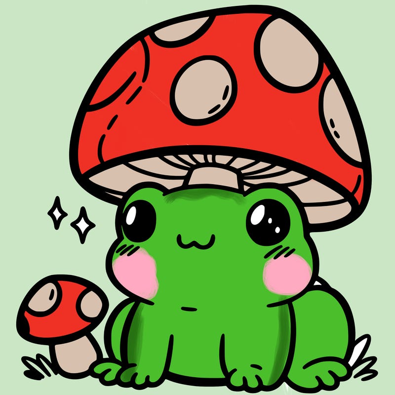 a cute frog with a mushroom hat