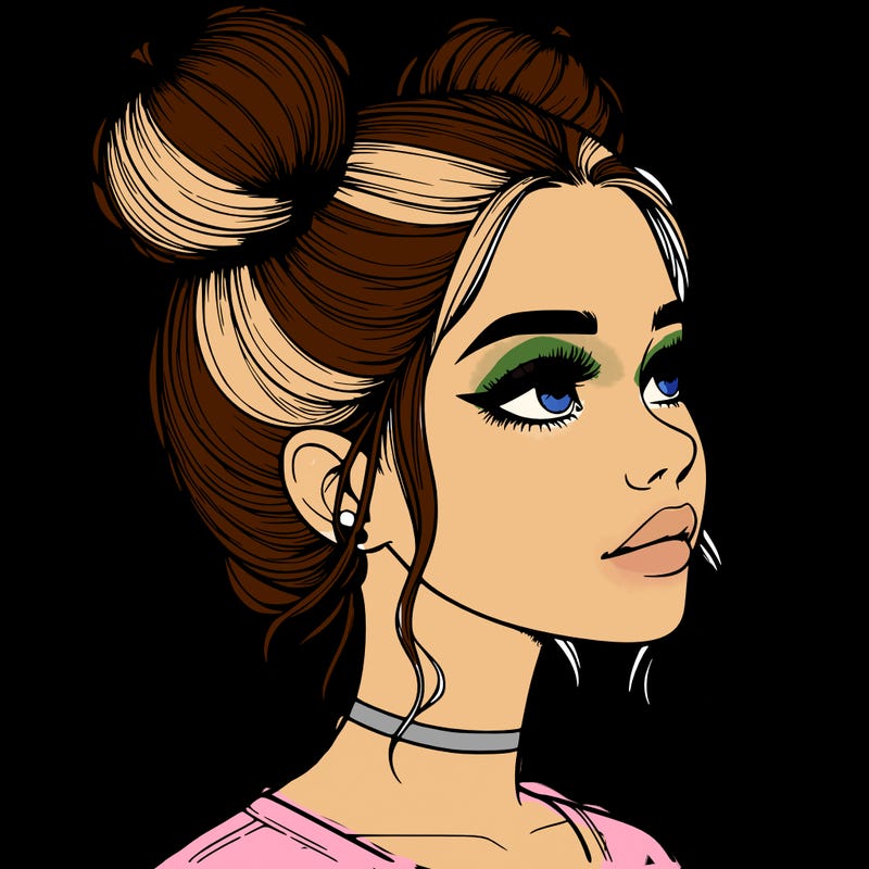 realistic girl with buns on the top of her head