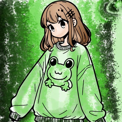girl wearing frogging sweatshirt