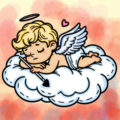 cupid asleep on a cloud