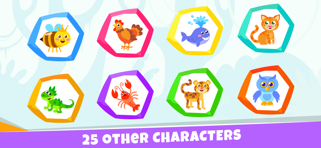 Preschool learning kids games - Colorful cartoon animal characters from a preschool learning and puzzle game