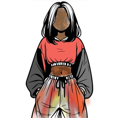 realistic girl faceless with baggy pants and a crop top