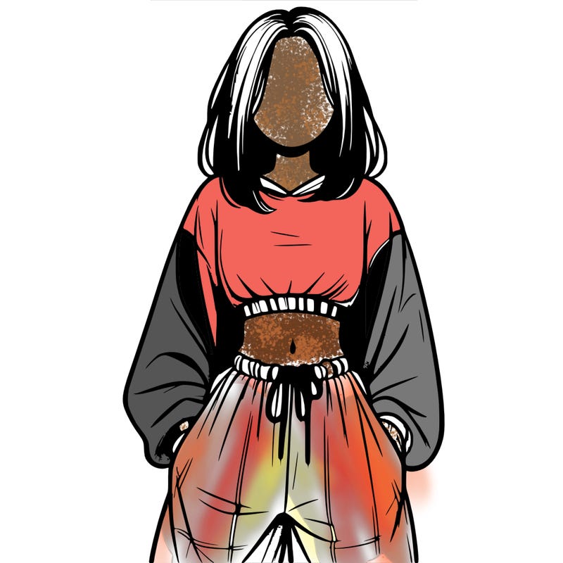 realistic girl faceless with baggy pants and a crop top