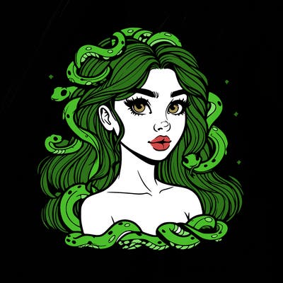 realistic girl with snakes as hair