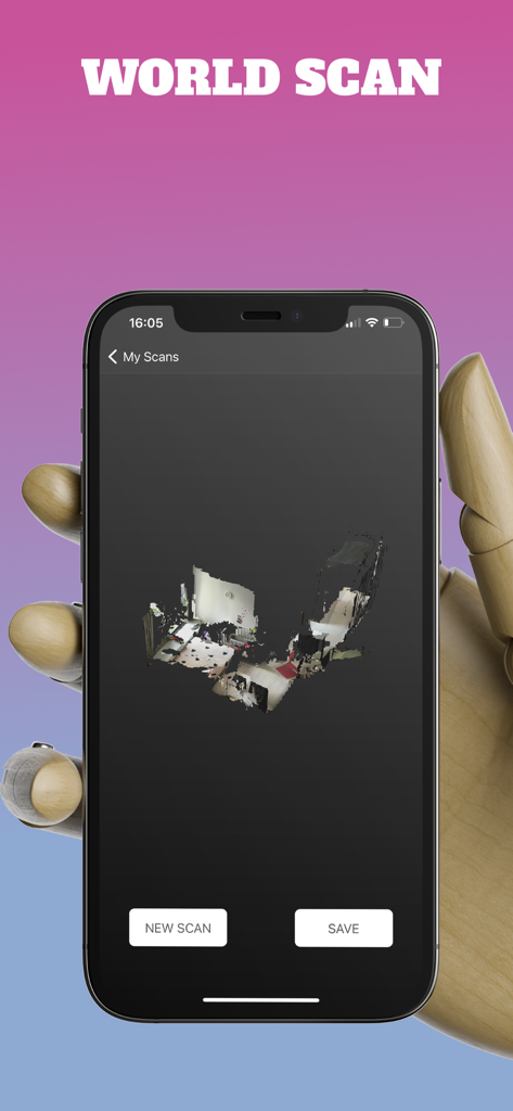 3D Scanner App - LiDARテクノロジーでキャプチャされた3Dルームスキャンを表示するスマートフォン画面