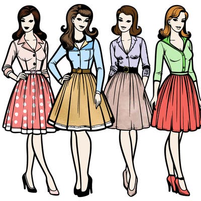 1960s retro women realistic full body