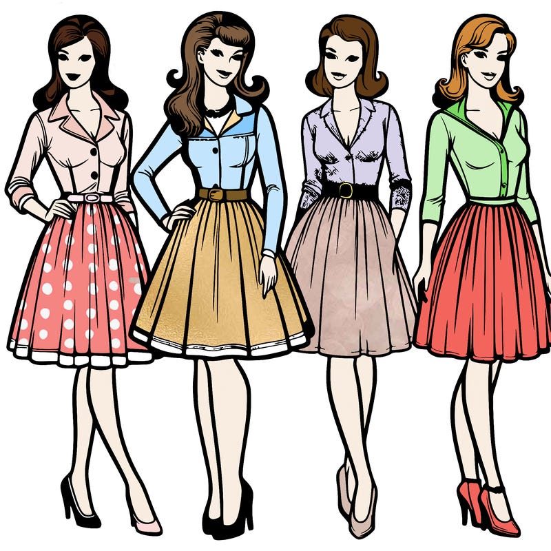 1960s retro women realistic full body