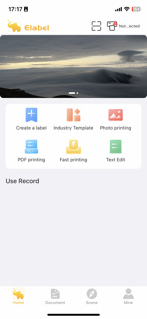 Eleph-label - Eleph label mobile app dashboard with various printing and editing tools