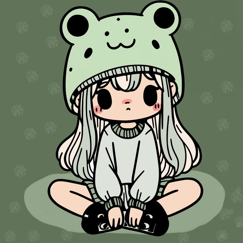 a girl wearing a frog hat and some frog socks