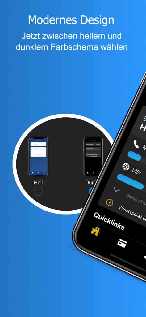 Mein HoT app screenshot highlighting the option to switch between light and dark mode themes