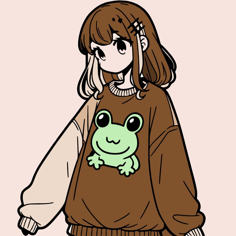 girl wearing frogging sweatshirt