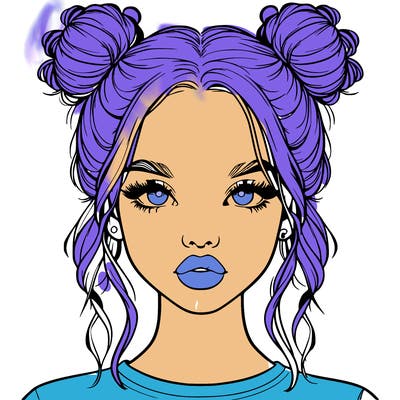 realistic girl with two buns in hair and lips