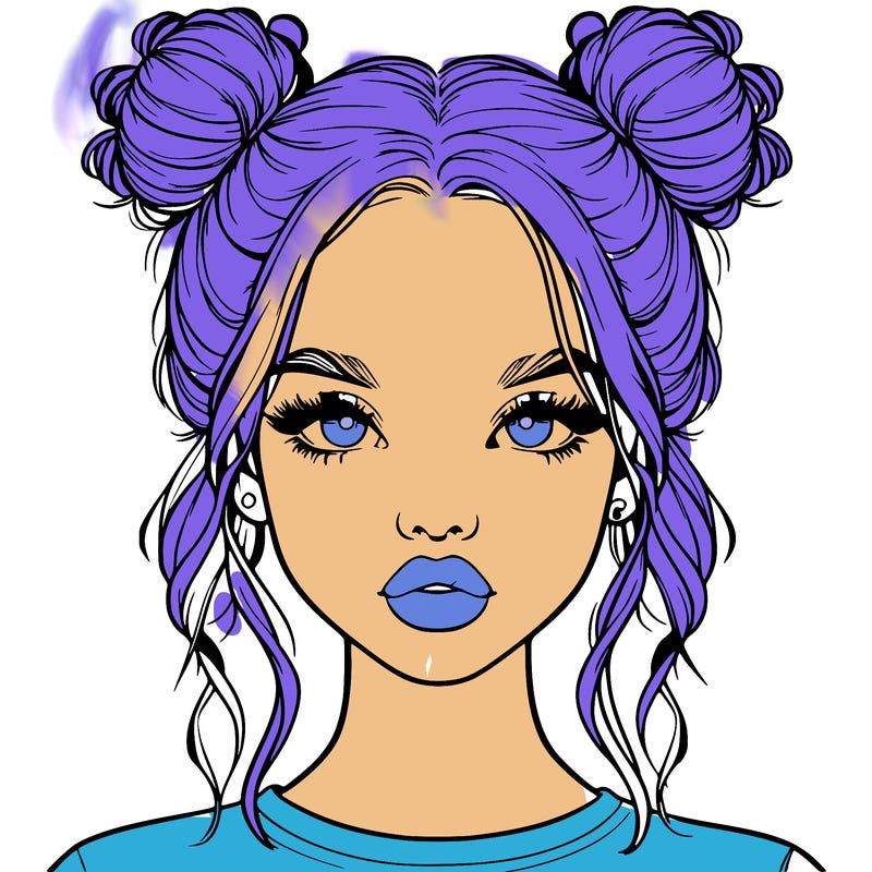 realistic girl with two buns in hair and lips