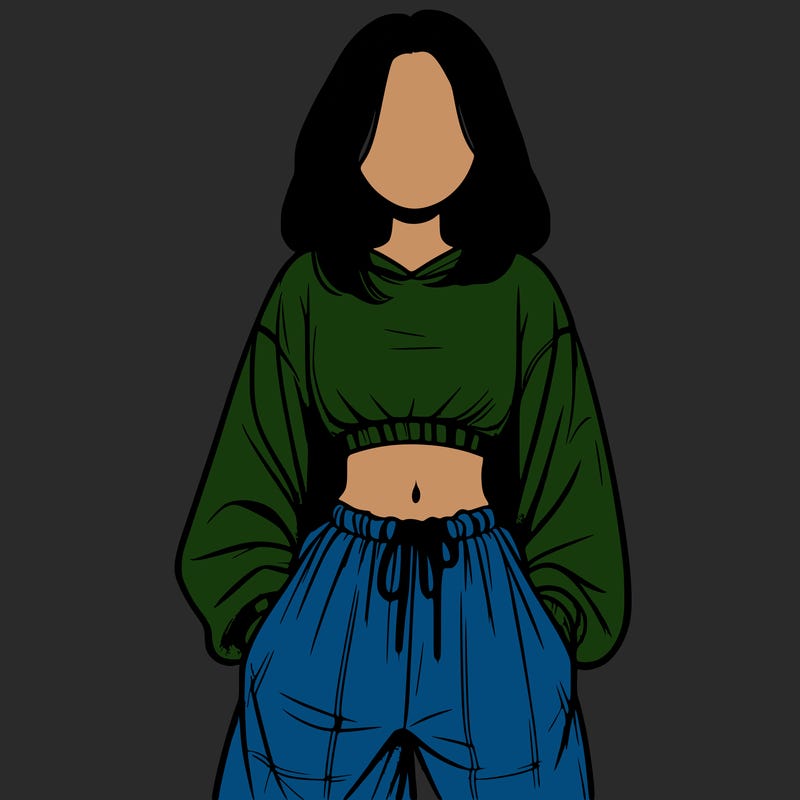 realistic girl faceless with baggy pants and a crop top