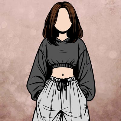 realistic girl faceless with baggy pants and a crop top