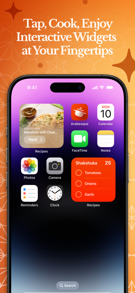 Food Recipes by Arabesk - Widgets interactivos de recetas y listas de compras de Arabesk en un iPhone.