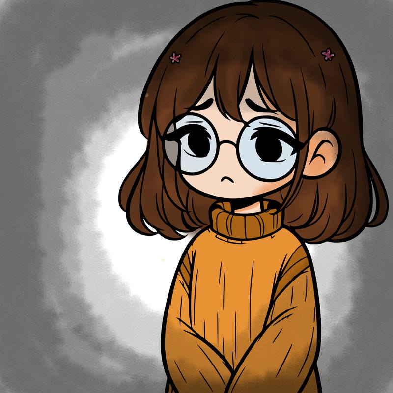 sad girl with glasses in a sweater